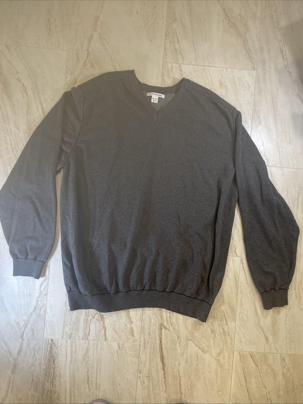 Cutter & Buck Mens Sweater Sz 2XL Heather Gray V Neck Pullover Golf Knit Classic